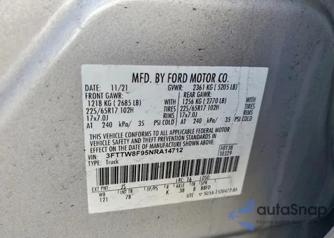 2022 Ford Maverick Xl из США, поврежденный, VIN 3FTTW8F95NRA14712